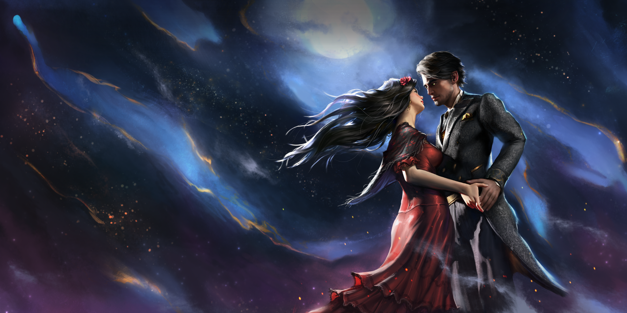 Swoony fantasy romance character art from The Starlit Prince