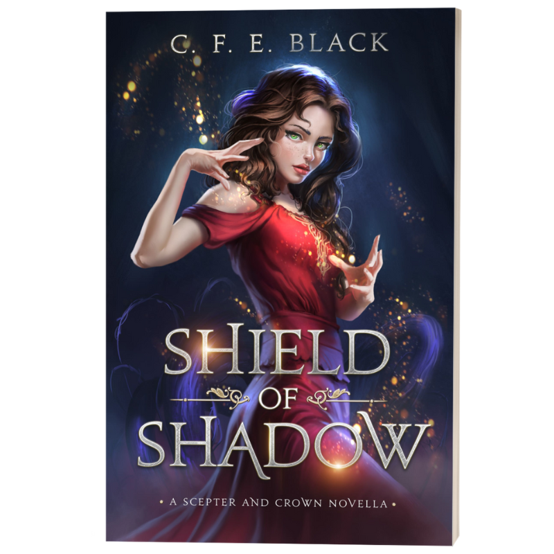 Shield of Shadow YA fantasy paperback with female character on cover