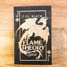 flame theory glossy paperback with black and gold cover displaying a dragon